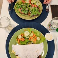 Tosta with mushroom + humus and tapioca with avocado + vegan cheese + vegan mayo at Grão Natural in Arcos De Valdevez
