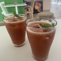 Peach and strawberry juice   at Grão Natural in Arcos De Valdevez