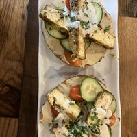 Hummus bagel  at Pressed Cafe in Boston