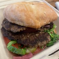 Shuk market burger  at Pressed Cafe in Boston