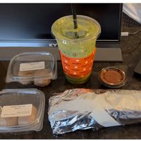 Health nut smoothie, Spanish burrito, and peanut butter protein balls. All vegan!  at Pressed Cafe in Boston