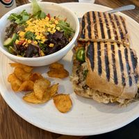 Vegan Reuben with side salad  at Pressed Cafe in Boston