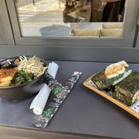 agetofudon donburi and tofu onigirazu  at Matané in Milan