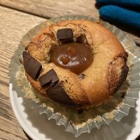 Vegan chocolate caramel half-baked muffin  at Espresso House in Rovaniemi