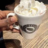 Just what i needed. A perfect vegan hot choco with vegan whipped cream.  at Espresso House in Rovaniemi