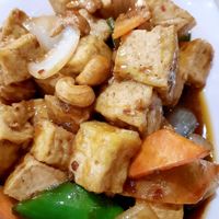 Chinese dish, fried tofu with cashewnuts at Orient Palace in Benalmadena