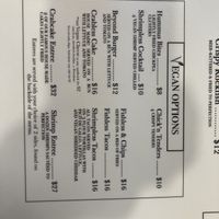 Current vegan options on the menu, as of 08/14/22  at Mug & Mallet in Ocean City