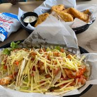 Shrimp tacos and Fishless and chips   at Mug & Mallet in Ocean City