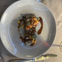 Aubergine with mango saucee  at Le Relais by Villa Castagnola in Lugano