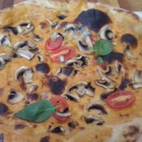 Vegan pizza with cashew cheese. at Perbacco in Locarno