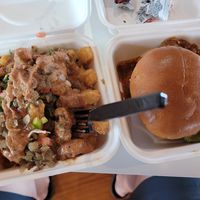 Loaded tots and spicy chicken sammy at Project Pollo in Katy