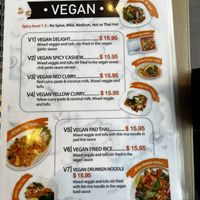 Vegan section of the menu  at Mai Thai in Steamboat Springs