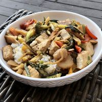 Clay pot plated with white rice  at Wok and Roll Asian Kitchen in Pine Grove