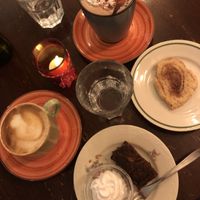 Hot chocolate, cookie, cappucino and brownie - all vegan  at Gudrun's Goodies in Copenhagen