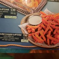 Menu-  sweet potatos at Happy Bar & Grill in Burgas