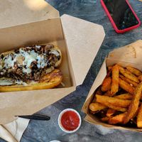 Vegan Philly Cheezesteak and sweet fries at Freya's Diner in St Petersburg