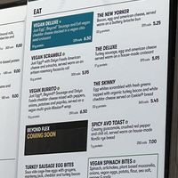 Vegan section of menu ￼  at Gregory's Coffee in New York City
