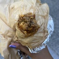Inside vegan burrito  at Gregory's Coffee in New York City