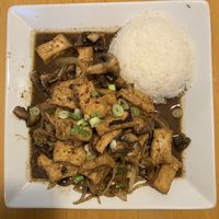 Number 44 - Ginger Sauce Stir Fry with tofu. Fresh ginger, onion, mushroom, green onion and tons of tofu. Loved it. at King and I Thai in Mendota Heights