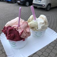 Forest fruit / watermelon and pistachio/ almond vegan   at Gelateria Liberty in Como