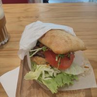 Mushroom & tofu sandwich with mango ice tea at Lilac Oak in Central Singapore