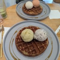 Waffles with ice cream at Lilac Oak in Central Singapore