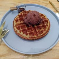 Waffle and chocolate ice cream at Lilac Oak in Central Singapore