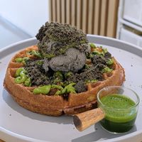 Vegan Matcha Black Sesame Waffle at Lilac Oak in Central Singapore
