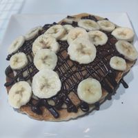pancakes with chocolate and banana toppings #Veganuary at Vincis Heladería in Barcelona