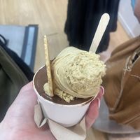 Chocolate and pistachio vegan ice creamm  at Vincis Heladería in Barcelona