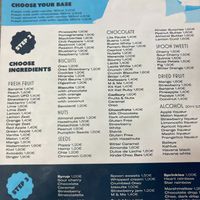 custom ice cream roll menu (includes vegan options such as almond milk, coconut milk, fruit, and some nuts/seeds) at Rolling Island in Lefkada