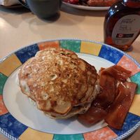 Vegan pancakes with facon and maple syrup, at Jack & Ada's in Walsall