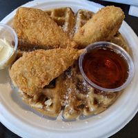 Closeup of my chicken and waffles. at Vegans Are Us in Atlantic City