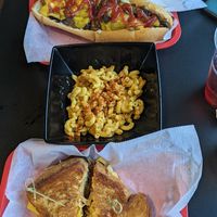 Reuben, mac and cheese, cheese steak, and sweet potato waffle fries at Vegans Are Us in Atlantic City