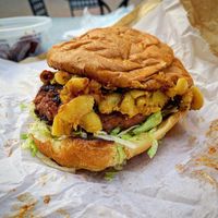 Mac n cheese burger. Beyond.  at Vegans Are Us in Atlantic City