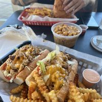 chicken cheesesteak, mac and cheese, crispy chicken sandwich   at Vegans Are Us in Atlantic City