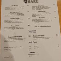 Menu at Haru in Reno