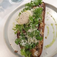 Mushroom tartine with roasted garlic mousse at Pinch Brunch Bar in Seoul