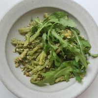 Chamnamul pesto pasta (new version) at Pinch Brunch Bar in Seoul