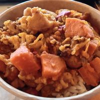 Sweet potato, cauliflower coconut daal rice bowl at Woodland Cafe in Wetherby