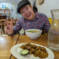 Satay skewers and wonton soup at Loving Hut in Richmond