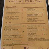 Menu at Ristoro Pugliese in Bergamo