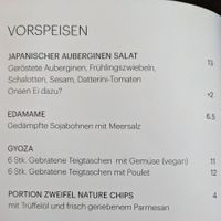 Menu page with starters at Sõko in Davos