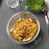 Main course: paella. It was edible. at Vert et Bon in Yerres