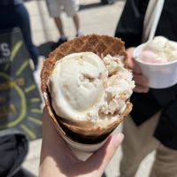 Huge scoops in house made waffle cones!   at Honey's in Toronto