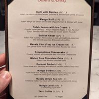 Desert menu at Andaaz in Asheville