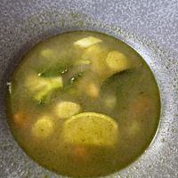 Thai soup  at Sportstübli at Sporthotel in Pontresina