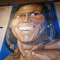 Michelle Obama painting at Comet Ping Pong in Washington