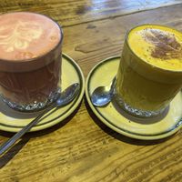 Beetroot and Turmeric Lattee  at Hoogah Cafe in Swansea