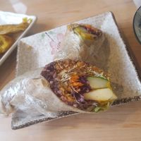 rice, pumpkin, apple and pumpkin breakfast burrito at Yǒujī Dàdì 有機大地健康蔬食餐廳 in Jiaoxi